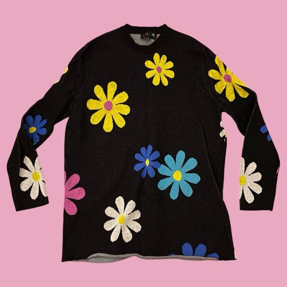 delias black long sleeve floral sweater